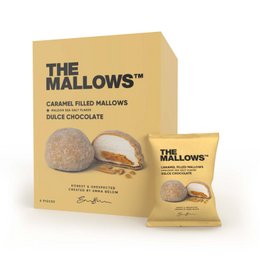  Caramel-filled marshmallows coated in dulce de leche chocolate, a delightful sweet treat in a 5-piece box.