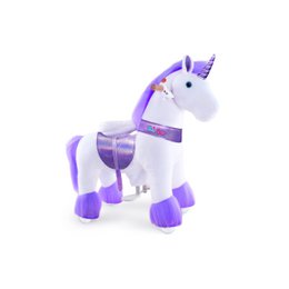 Plush purple unicorn ride-on toy with classic design, suitable for ages 3-4.

The product is a PonyCycle Ride On Toy in the shape of a purple unicorn. It is a plush animal riding toy with a classic design, suitable for children aged 3-4 years old. The unicorn has a white body with purple accents, including a horn, mane, and hooves. It appears to be a high-quality, well-crafted toy that would make an excellent gift for young children interested in unicorns and imaginative play.