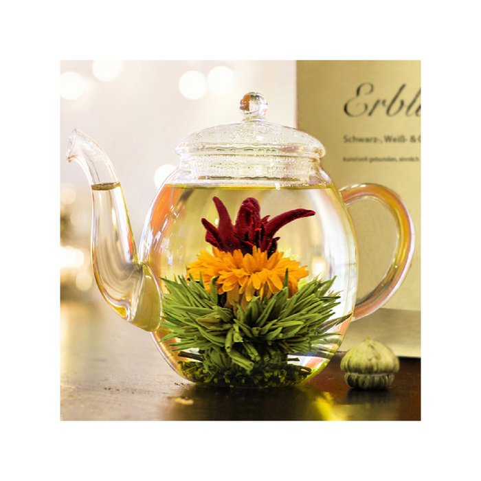 Coffret cadeau fleurs de thé Creano coffret cadeau fleurs de thé et théière  en verre 