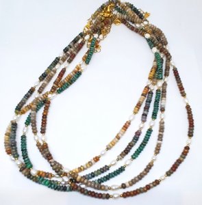 Necklace gemstone roundel with freshwater pearls