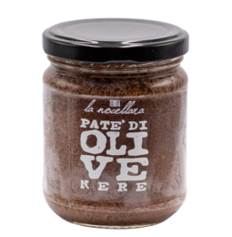 A savory black olive pâté made with high-quality ingredients. This spreadable pâté has a rich, earthy flavor and smooth texture, perfect for topping crackers, bread, or vegetables.