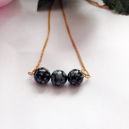 Sneeuwvlok Obsidiaan Geelgoud Vermeil Ketting, Sneeuwvlok Obsidiaan Bar Ketting, Edelsteen Bar Ketting, Hanger Ketting | door nlanlaVictory