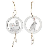 Deko Holz-Hänger Sort."Hase/Vogel" 6x1pc