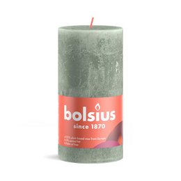  Bolsius Rustic candle 130/68 in Jade Green color. Pillar candle with a round, tall shape.