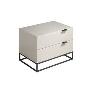 Parelgrijs houten nachtkastje en zwart staal