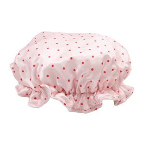 3-ply pink & red polka dot shower cap