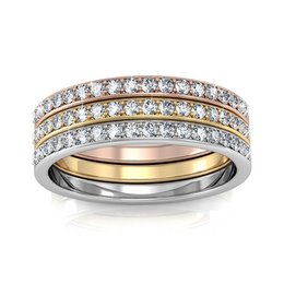 Bague Trinity - Argenté Doré Or rosé et Cristal