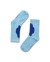 Blue socks with elephant design, available in sizes 23-28, 29-34, 35-40, and 41-46.