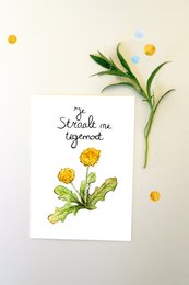 Delicate white flowers with green leaves and stems, accompanied by a handwritten note that says "Remind me to grow." This image depicts a simple, natural floral arrangement with a thoughtful message, suitable for a greeting card or stationery.