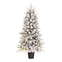 Tall, flocked green Christmas tree with LED lights and timer function, perfect for holiday decor.