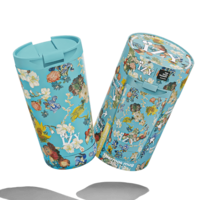 Izy Thermos Mech - Vincent's Blumen (grün) - 350 ml to -go isolierter Kaffeetasse