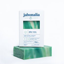 Aloe vera soap, green bar soap, natural ingredients, rectangular shape.