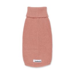 Soft, cozy wool dog sweater in rose color with a high collar and available in multiple back length sizes.