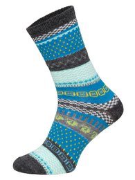 Colorful Norwegian wool socks in a variety of vibrant patterns and sizes from 35-38, 39-42, and 43-46.