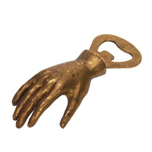 Flesopener Hand antiek goudkleurig