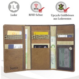 Cartera de mujer Sunsa. monedero de cuero. Cartera con protección RFID. Cartera sostenible hecha con retales de cuero. Cartera de mujer grande con muchos compartimentos para tarjetas de crédito: cartera/cartera para mujer, la mejor idea de regalo.