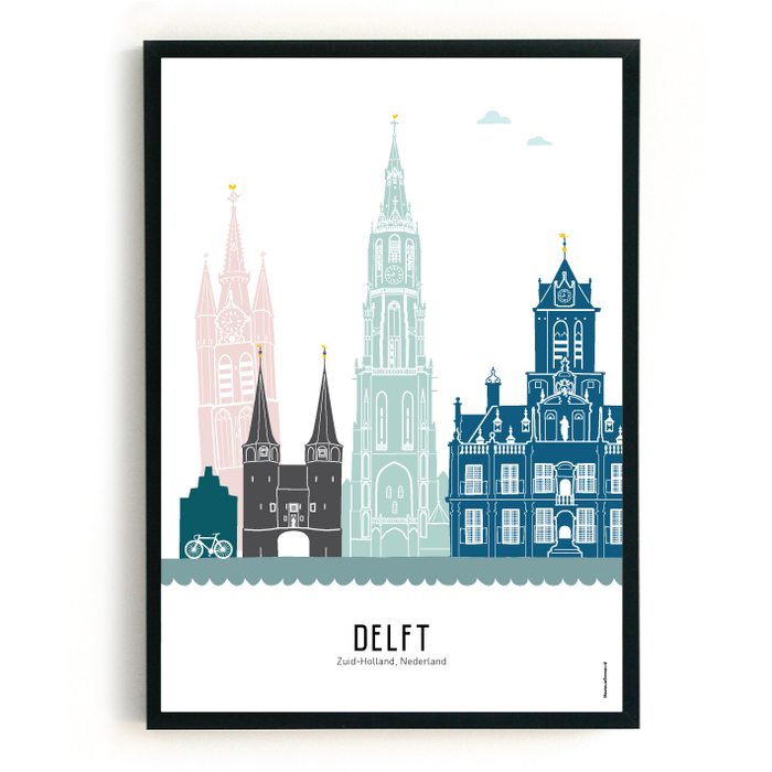 Poster skyline Delft in kleur