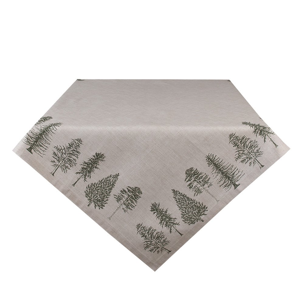 Tafelkleed 150x250 cm Beige Groen Katoen Dennenbomen