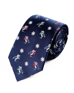 Stropdas - Donkerblauw met schaatsende pinguïns