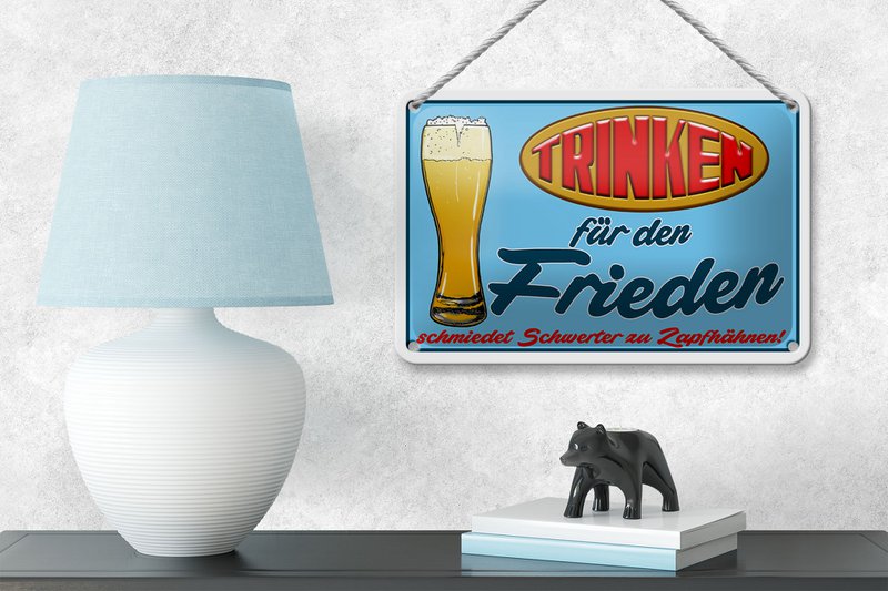 Tin Sign Alcohol 18x12cm Drink for Peace Beer Decoration