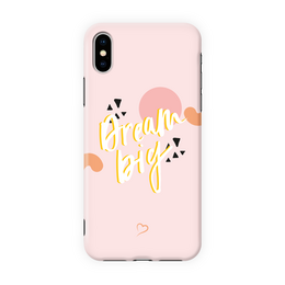 "Eco-friendly iPhone cover with 'Dream big' text and colorful graphic design. Available in multiple sizes to fit iPhone X/XS, 7/8, XR, XS Max, and 7/8Plus models."