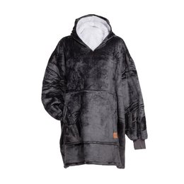 Soft, cozy gray hoodie blanket with socks, perfect for lounging and staying warm.