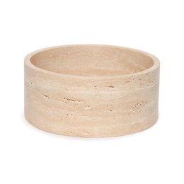 Round travertine fruit bowl, diameter 24cm, made of natural stone material, suitable for displaying and storing fresh fruits on a table or countertop.