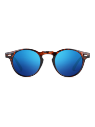  Tortoiseshell round sunglasses with blue mirrored lenses