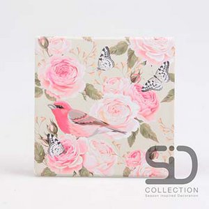 Cover square bird and butterflies pink 15x15x0.7 cm