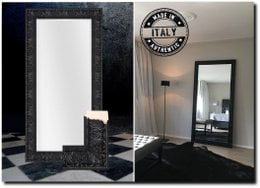 Large black framed mirror with high gloss black finish, suitable for wall mounting in a modern home decor.