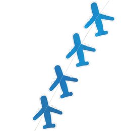 "Blue paper airplanes in a garland, handmade in Nepal. Suitable for kids' rooms or nurseries."

The image shows a garland of blue paper airplanes, which appears to be a decorative item for a child's room or nursery. Based on the product title, this is a handmade garland made in Nepal, measuring approximately 1.82 cm in length. The garland is made of blue paper in the shape of airplanes, creating a whimsical and playful design.