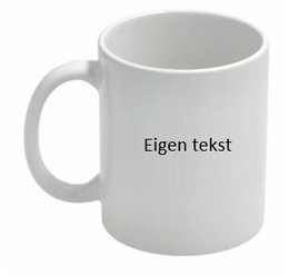 A white ceramic mug with the ability to add custom text. The mug has a simple, minimalist design that allows the personalized text to be the focal point.