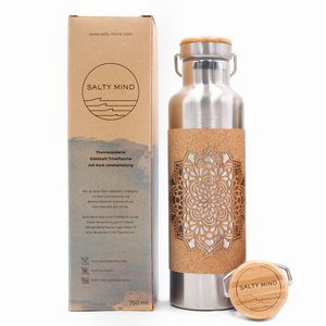 Drinkfles van RVS geïsoleerd 750 ml - kurkcoating - duurzame thermosfles - klimaatneutraal gecertificeerd - Mandala/Yoga