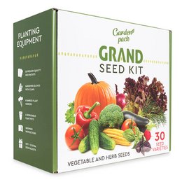 Grow Your Own Grand Seed Kit - Vegetable and herb seeds, planting equipment, and instructions for growing a variety of produce.