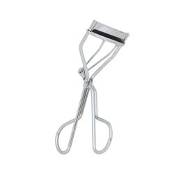 Silver eyelash curler with curved design for easy application. Suitable for makeup application.