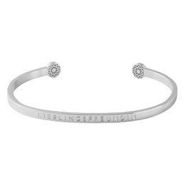 Delicate silver/gold cuff bracelet with engraved text "The Impossible Dream" and decorative floral accents.

The product is a delicate cuff bracelet available in silver or gold tones. The bracelet features engraved text that reads "The Impossible Dream" along the band. The ends of the bracelet are decorated with small floral accents, adding a subtle decorative touch. This bracelet would be suitable for casual or dressy occasions, and the engraved text provides a thoughtful, inspirational message.