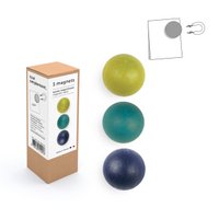 Box of 3 small wooden magnetic balls - green/duck blue/night blue