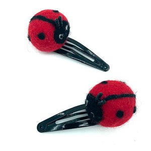 Luna -Leena Hair Clips Ladybird (set) - rood - viltwol - handgemaakt in Nepal