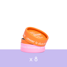 Orange vanilla swirl lip balm, pack of 8, moisturizing and nourishing formula.