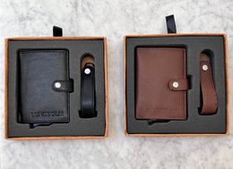 Læderkortholder + nøgleorganer brun — gavesæt til mænd — Lundholm Örebro Safety Wallet