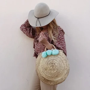 Mint pompom beach basket