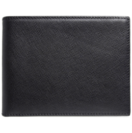 Black leather wallet with 8 credit card slots and a billfold compartment.