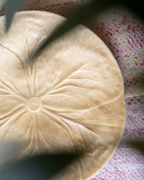  Sahara yellow cabbage leaf dinner plate, round textured ceramic serving plate with vegetable design