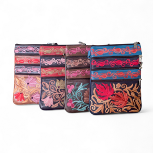 Artisan Embroidered Leather 5 Zip Crossbody Bag