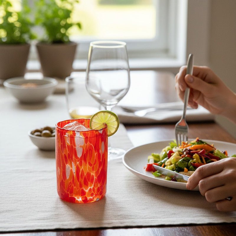 Verres Naif Tumbler en verre soufflé et fait main avec murrine de Murano, ligne « I Colori di Murano » 395 ml. Fabriqué en Italie