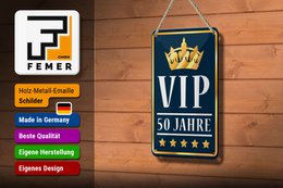 Tin sign saying 12x18cm VIP 50 years (blue/white) decoration
