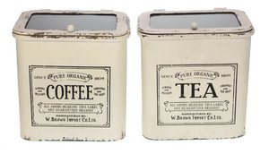 Trommel deksel glas Coffee,Tea crème kleurig 2ass.