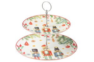 J-Line plateau 2 Niveaus Notenkraker - keramiek - wit - giftbox