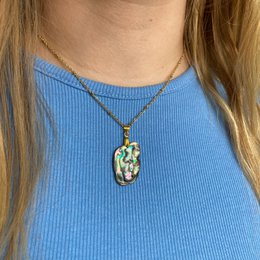 Naszyjnik z muszli | Paua/Abalone 40 cm złota, ręcznie robiona biżuteria plażowa ze stali nierdzewnej