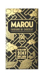 100% dark chocolate bar with a bold, geometric pattern design. Made with high-quality cocoa.